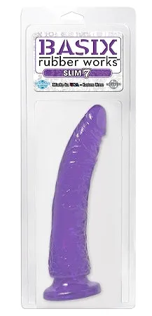 Dildos Basix Rubber Works Slim 7in Dong Purple With Suction Cup Pipedream Products
