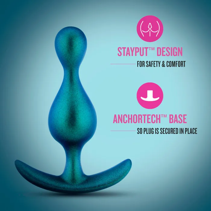 Blush Anal Anal Adventures Matrix By Blush The Photon Plug 45 inch Smooth Tapered Butt Plug in Neptune Teal With Stayput Technology AnchorTech Base