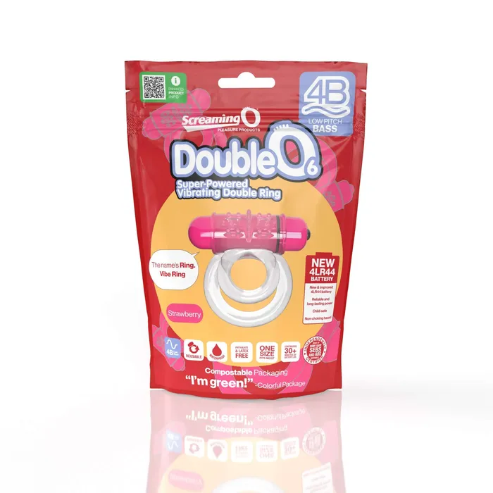 Vibrators Screaming O Pleasure Products 4B Double O 6 Strawberry Pink Low Pitch Bass Screaming O