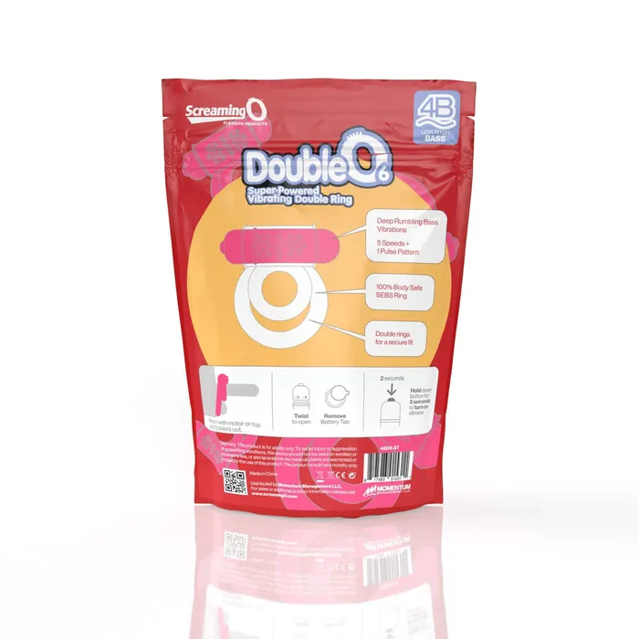 Vibrators Screaming O Pleasure Products 4B Double O 6 Strawberry Pink Low Pitch Bass Screaming O