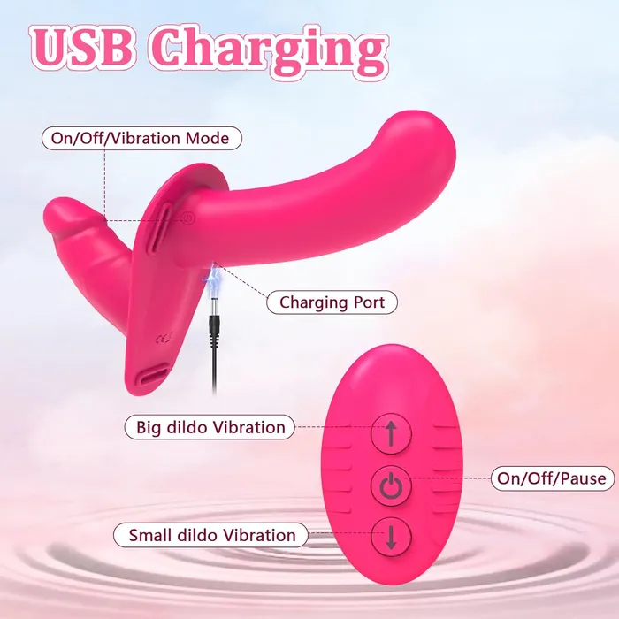 CupidSecrets 2 in 1 Pink Vibrating Strap On Female Sex Toys CupidSecrets 2 in 1 Pink Vibrating Strap On Female Sex Toys