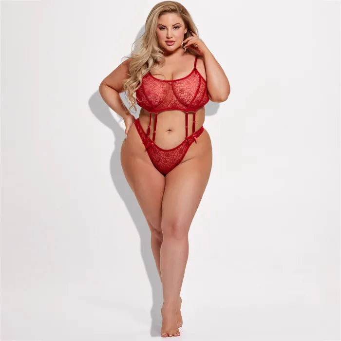 Female Sex Toys House of Desire House of Desire Melrose Suspender Top SplitCrotch Panty Set Curvy